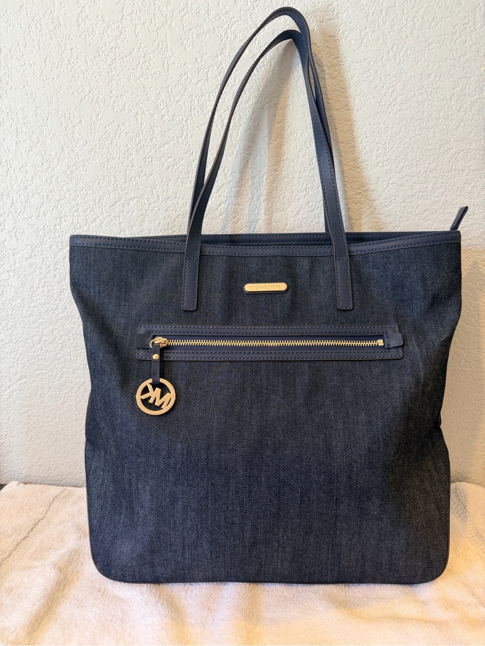 Michael Kors Dark Navy Denim Tote with Gold Hardware